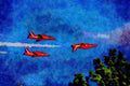 786099 Three Red Arrows, Inverted Flying Over Tree Tops A4 Limited Edition Watercolour Print