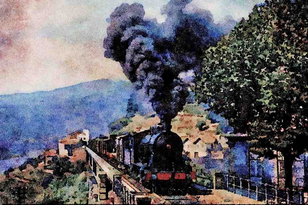 788024 No. 717 With Freight Near Caldas De Moledo, Portugal A4 Limited Edition Watercolour Print