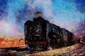 788025 Two QJ's On Freight To Hexipu, Northwest China A4 Limited Edition Watercolour Print