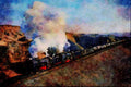 788026 Two QJ's On Oil Train From Zhongwei, China A4 Limited Edition Watercolour Print