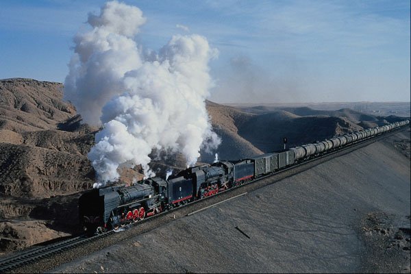788026 Two QJ's On Oil Train From Zhongwei, China A4 Photo Print