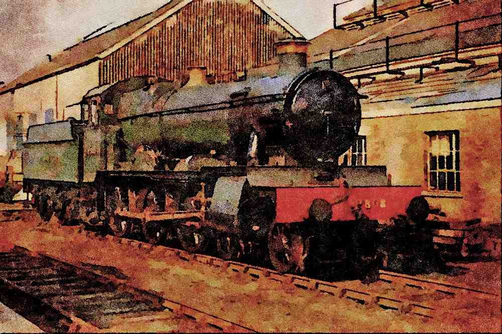 788043 Hall Class Locomotive, Didcot, Oxfordshire, England A4 Limited Edition Watercolour Print