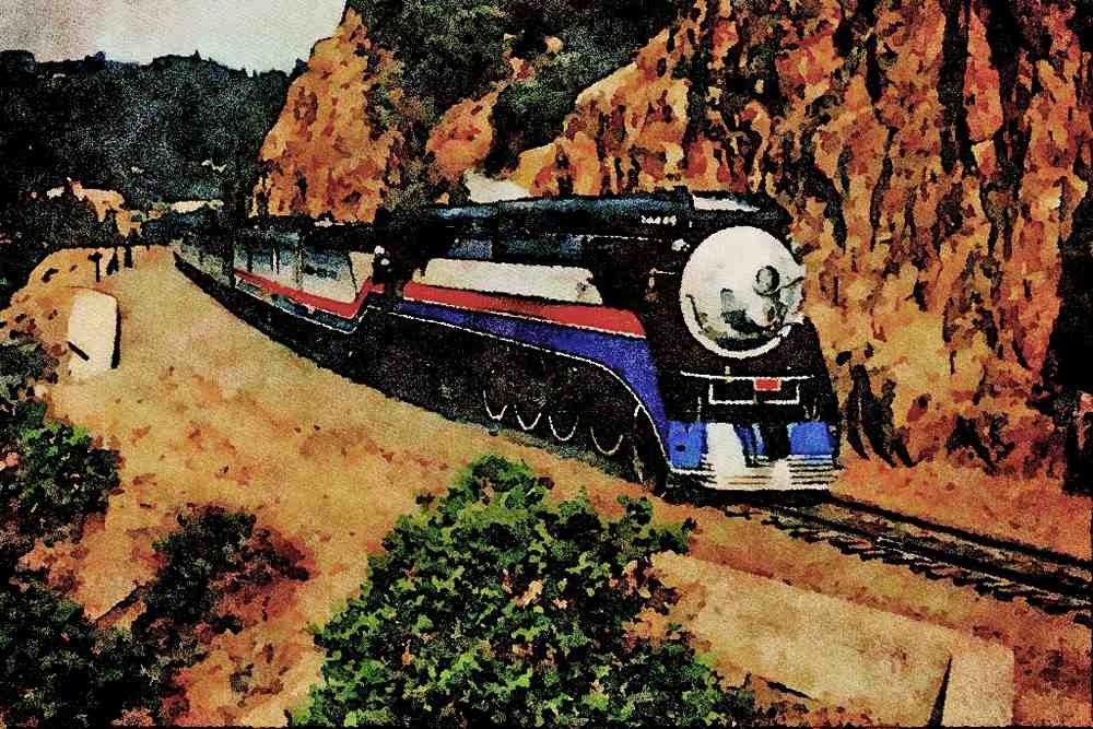 788052 American Freedom Train 4449 At Cape Horn, California, U.S.A. A4 Limited Edition Watercolour Print