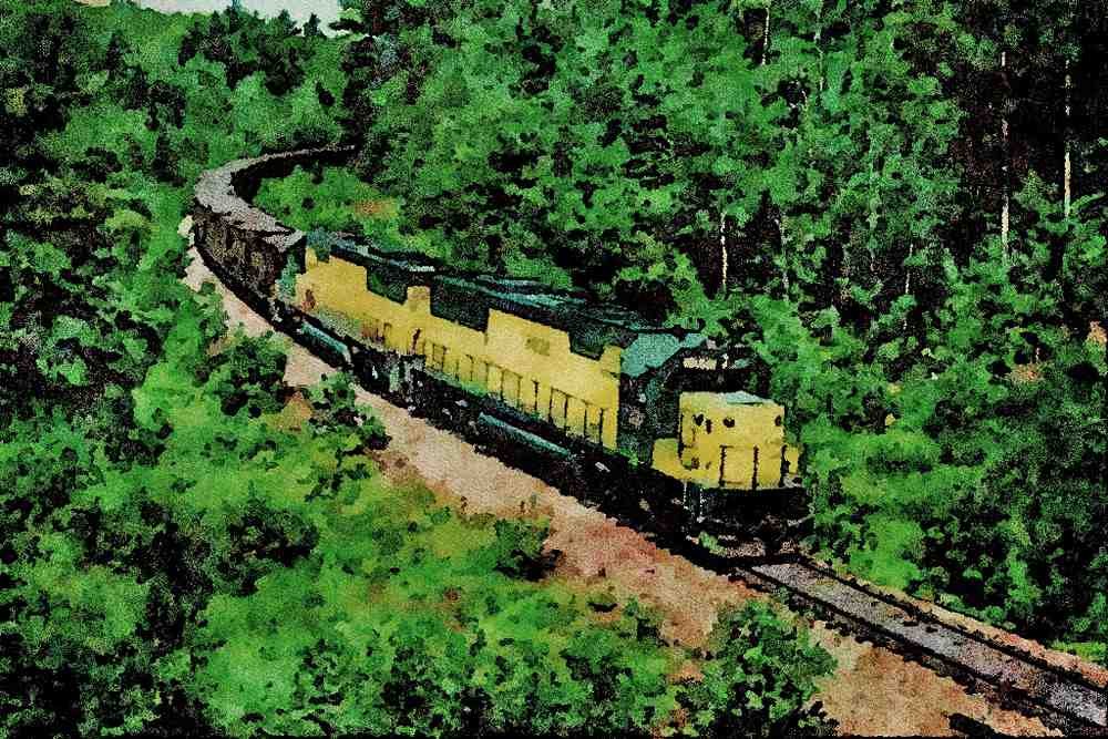 788062 Chicago And Northwestern EMD No. 8028 With Ore Train, 1990 A4 Limited Edition Watercolour Print