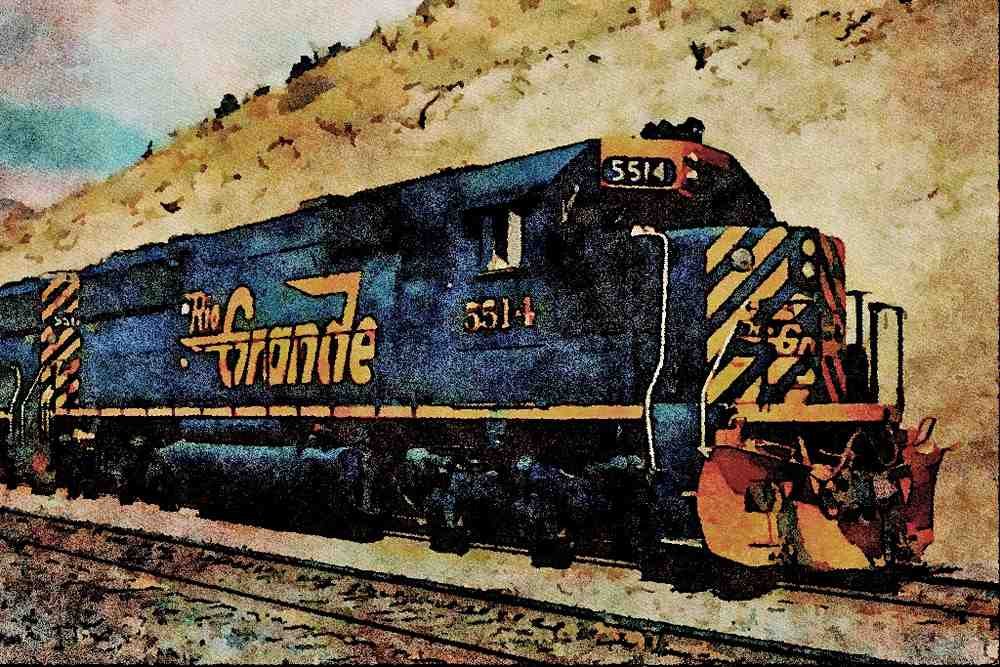 788086 Denver And Rio Grande Western EMD SD 50 No. 5514, Helper, Utah, U.S.A. A4 Limited Edition Watercolour Print