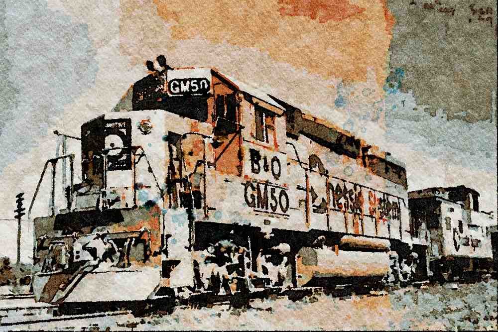 788092 Chessie System B & O EMD GP 40 In EMD 50th Anniversary Paint A4 Limited Edition Watercolour Print