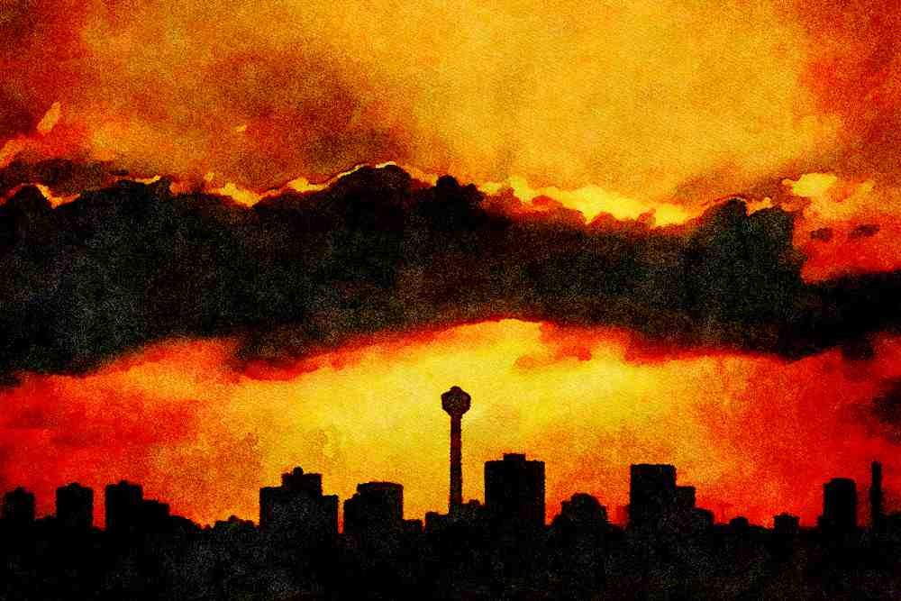 790000 Sunset, Calgary, Alberta, Canada A4 Limited Edition Watercolour Print