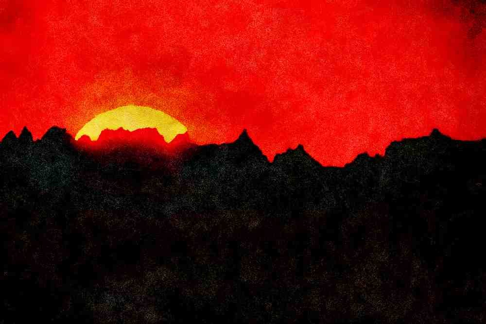 790005 Sunset Over Badlands Peak A4 Limited Edition Watercolour Print