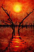 790009 Kariba Sunset, Africa A4 Limited Edition Watercolour Print
