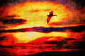 790011 Sunset, Bird In Flight A4 Limited Edition Watercolour Print