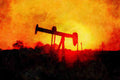 790015 Oil Well Pump At Sunset, Illinois, U.S.A. A4 Limited Edition Watercolour Print
