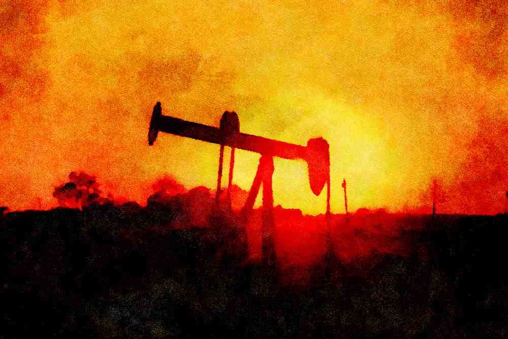 790015 Oil Well Pump At Sunset, Illinois, U.S.A. A4 Limited Edition Watercolour Print