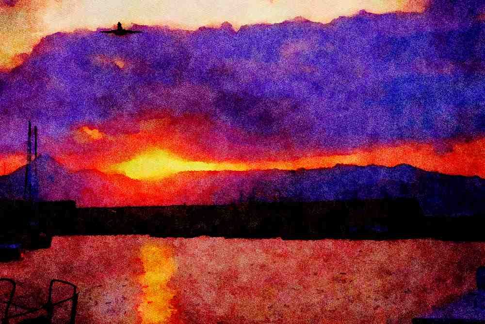 790017 Sunset Approach Over Crete Harbor A4 Limited Edition Watercolour Print