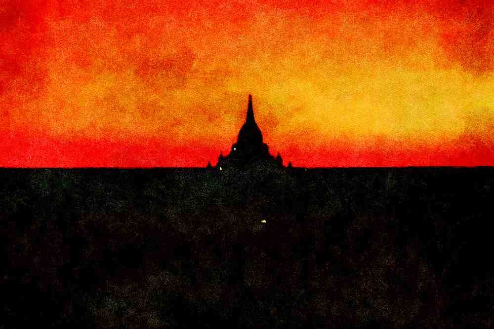 790023 Sunset At Ananda Temple, Pagan A4 Limited Edition Watercolour Print