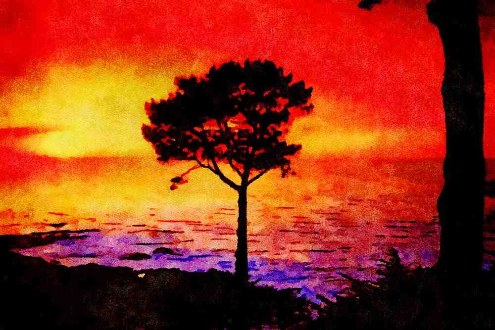 790030 Sunset On The Famous Monterey Peninsula, Monterey, California, U.S.A. A4 Limited Edition Watercolour Print