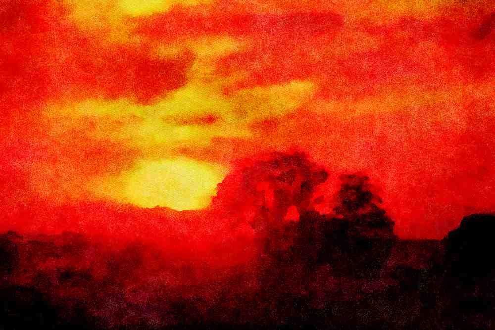 790047 Sunset Over Farmland, Great American Southwest A4 Limited Edition Watercolour Print