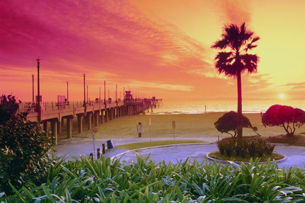 790053 Sunset, Huntington Beach Pier, California, U.S.A. A4 Photo Print