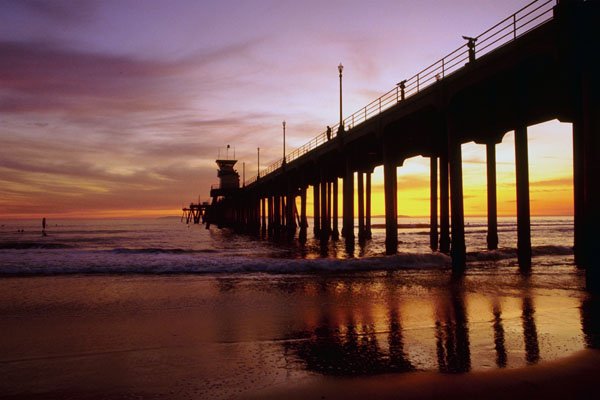 790054 Low Tide Reflections At Sundown, Huntington Beach Pier, California, U.S.A. A4 Photo Print