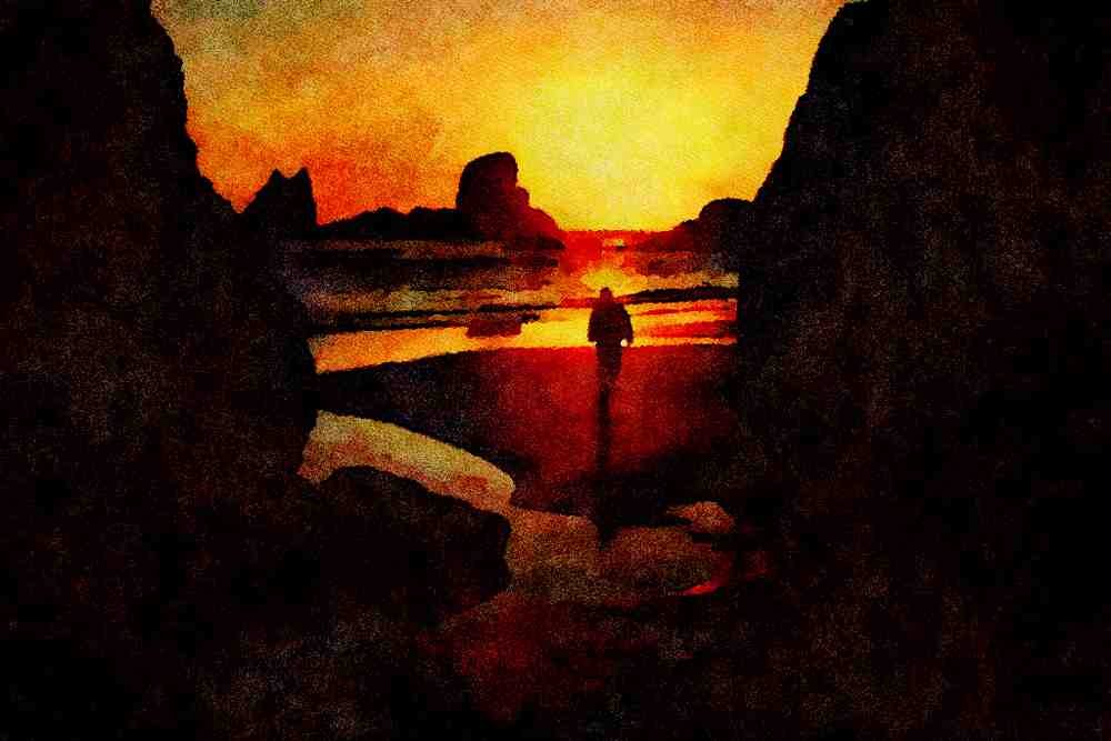 790055 Ecola Sunset, Oregon Coast, U.S.A. A4 Limited Edition Watercolour Print