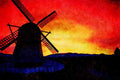 790063 Windmill Silhouette With Mountains, Skagit Valley, Washington State, U.S.A. A4 Limited Edition Watercolour Print
