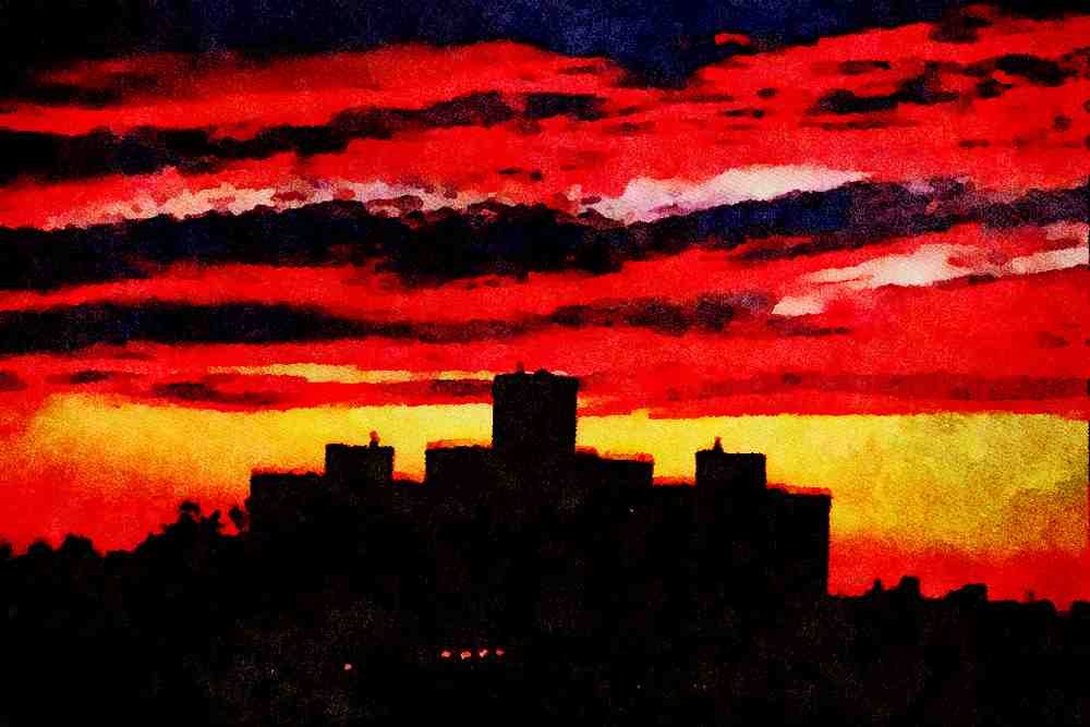 790064 Queens Sunset, New York, U.S.A. A4 Limited Edition Watercolour Print
