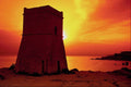 790083 Crusader Watch Tower In Sunset, Ghain Tuffieha Bay A4 Photo Print