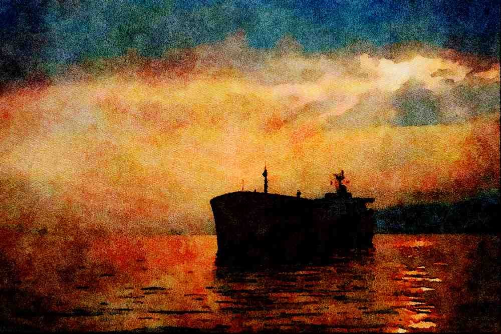790088 Ship On Calm Sea, Italy A4 Limited Edition Watercolour Print