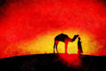 790089 Camel And Driver At Sunset, India A4 Limited Edition Watercolour Print
