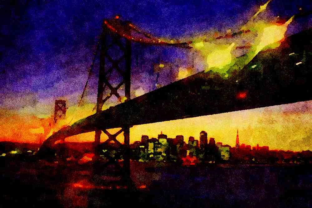 791000 Bay Bridge, California, U.S.A. A4 Limited Edition Watercolour Print