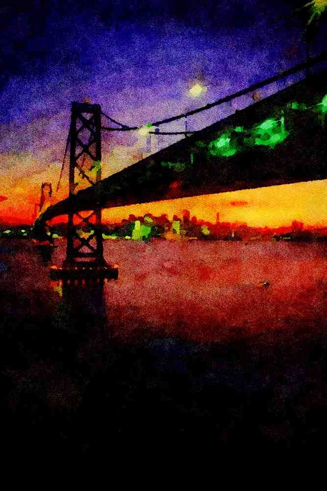 791002 Bay Bridge, California, U.S.A. A4 Limited Edition Watercolour Print