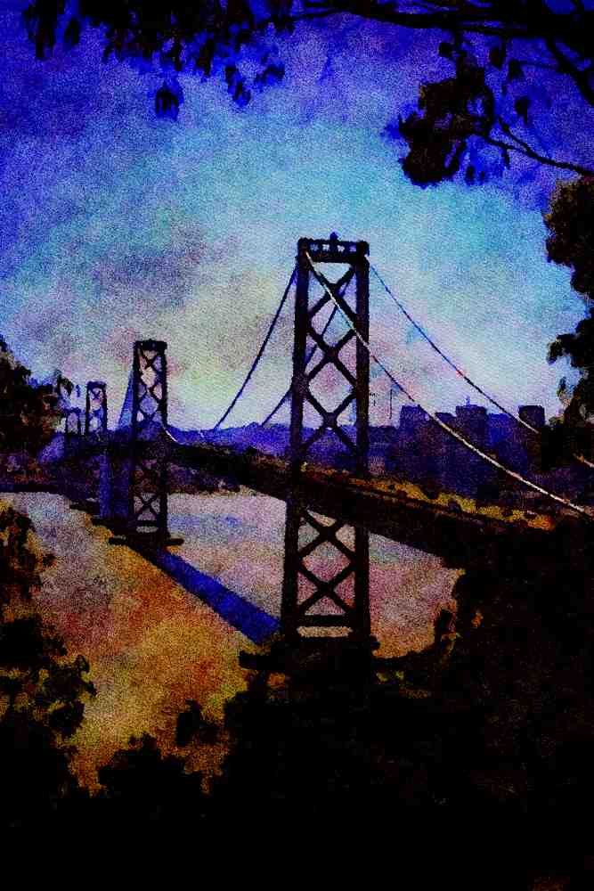 791003 Bay Bridge, California, U.S.A. A4 Limited Edition Watercolour Print