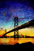 791004 Bay Bridge, California, U.S.A. A4 Limited Edition Watercolour Print