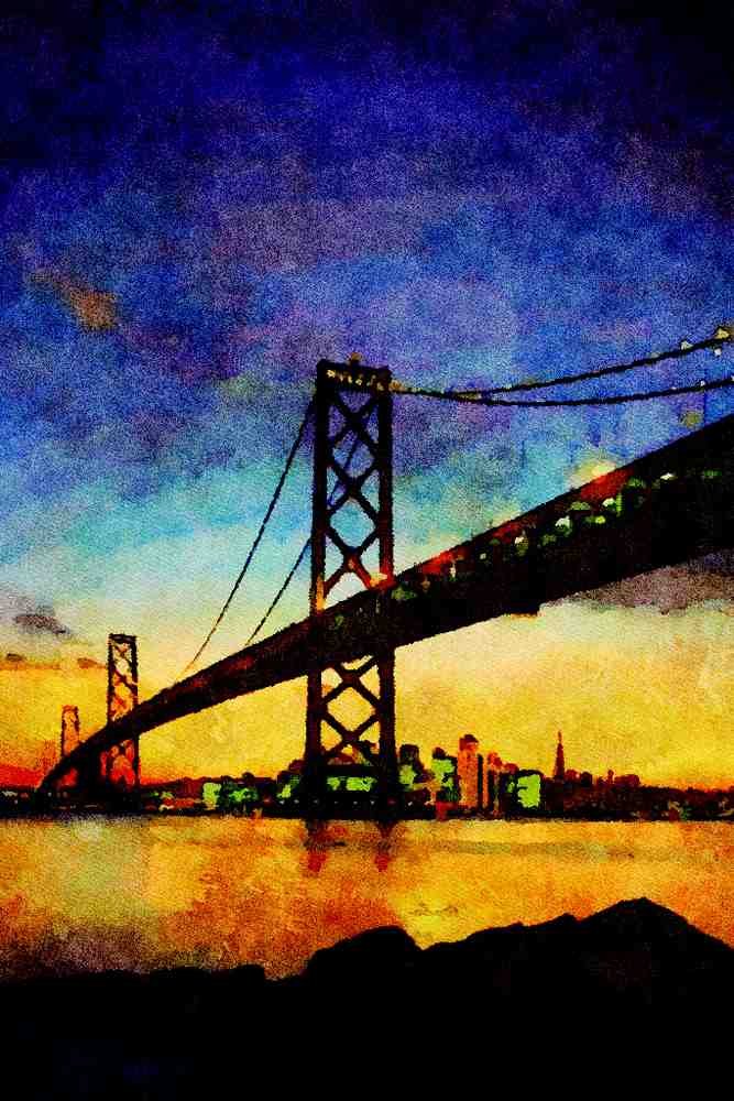 791004 Bay Bridge, California, U.S.A. A4 Limited Edition Watercolour Print