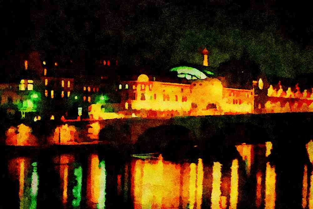 791019 Night Along The Seine River At Musee D'Orsay, France A4 Limited Edition Watercolour Print