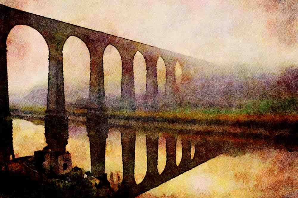 791027 The Railway Viaduct Crossing The River Tamer At Calstock, England A4 Limited Edition Watercolour Print