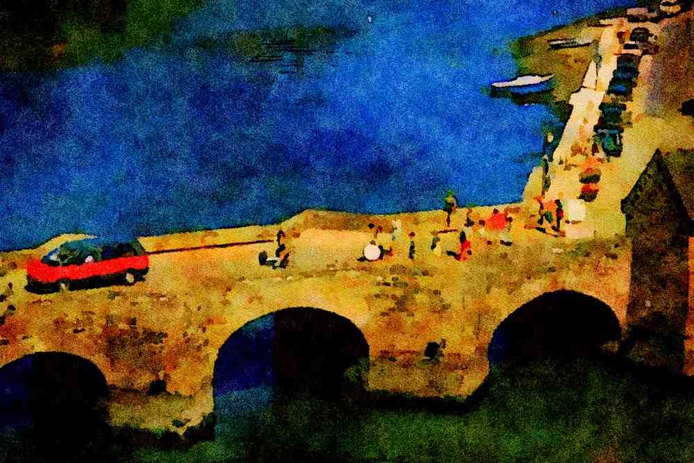 791029 Bridge, Auray, Brittany, France A4 Limited Edition Watercolour Print