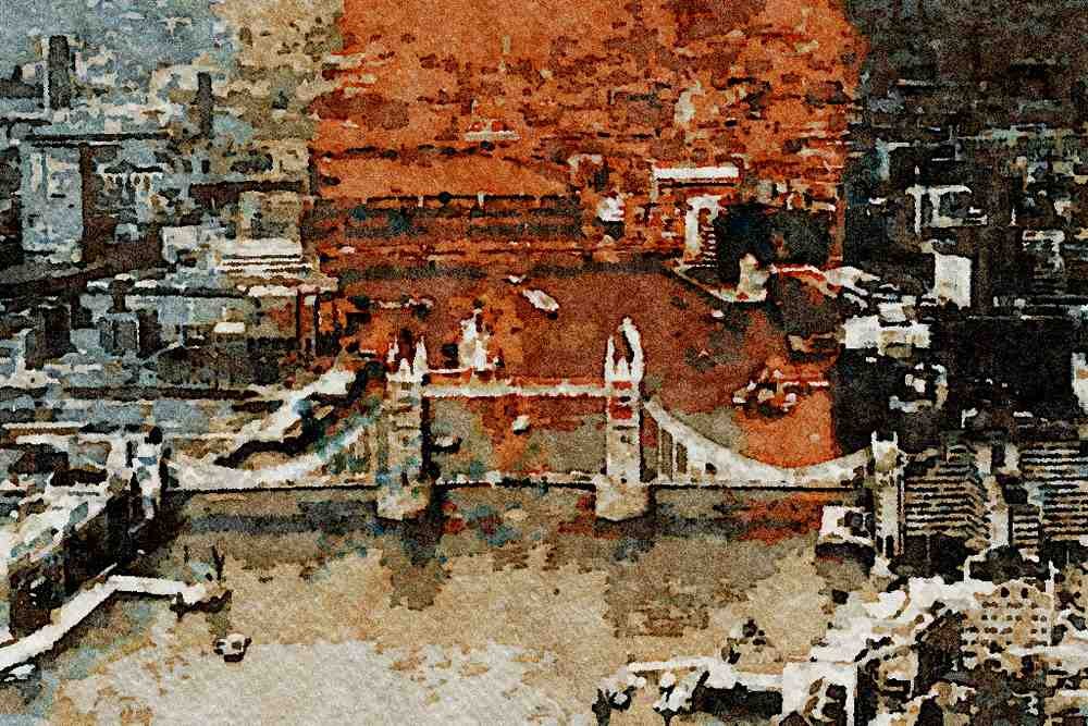 791034 Tower Bridge, Aerial View, London, England A4 Limited Edition Watercolour Print