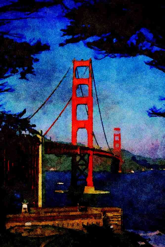 791040 Golden Gate Bridge And Fort Point, San Francisco, California, U.S.A. A4 Limited Edition Watercolour Print
