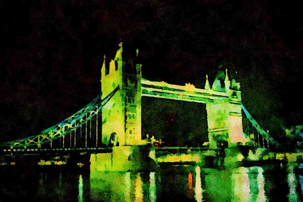 791053 Tower Bridge Illuminated In The Evening, London, England A4 Limited Edition Watercolour Print