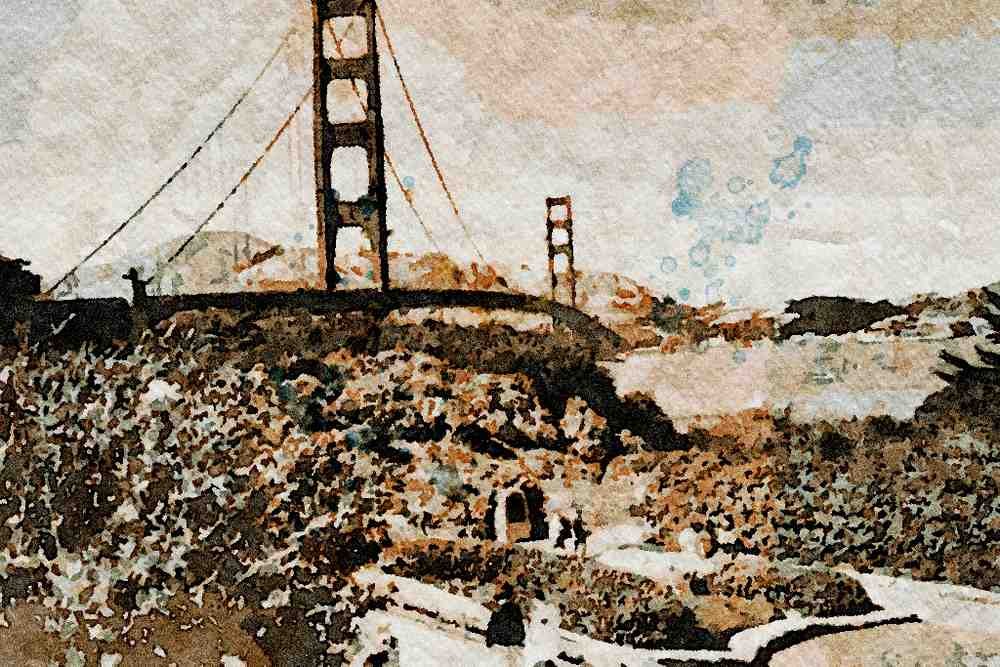 791058 Golden Gate Bridge, San Francisco, California, U.S.A. A4 Limited Edition Watercolour Print