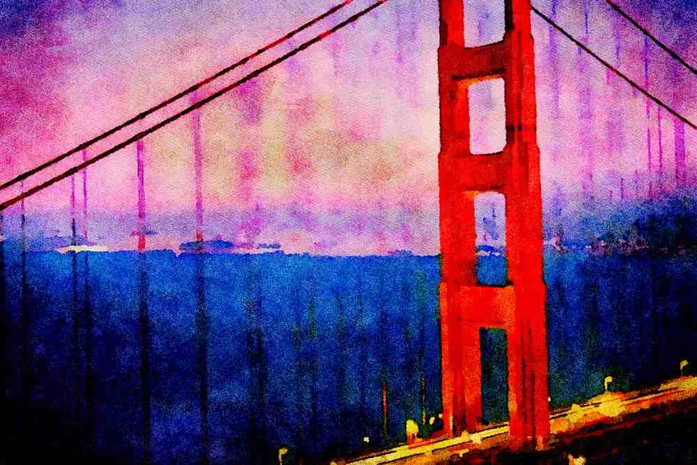 791059 Golden Gate Bridge, San Francisco, California, U.S.A. A4 Limited Edition Watercolour Print