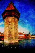 791063 View Of The Chapel Bridge In Lucerne, Switzerland A4 Limited Edition Watercolour Print