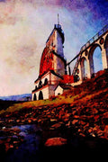 791071 Laxey Wheel From Laxey Glen A4 Limited Edition Watercolour Print