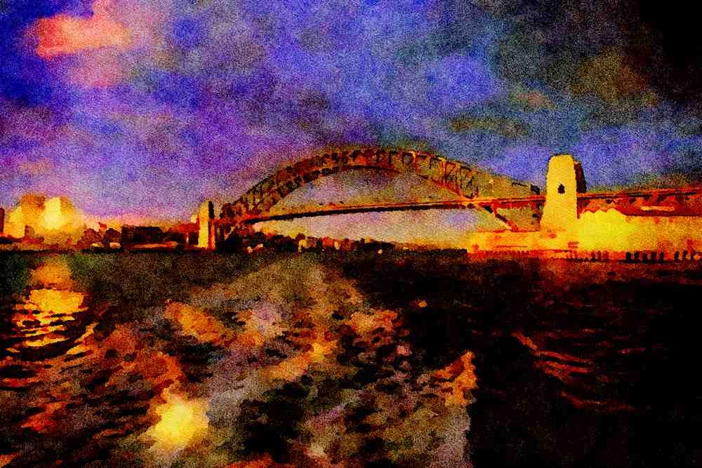 791083 Sydney Harbor Bridge From Darling Harbor, Australia A4 Limited Edition Watercolour Print