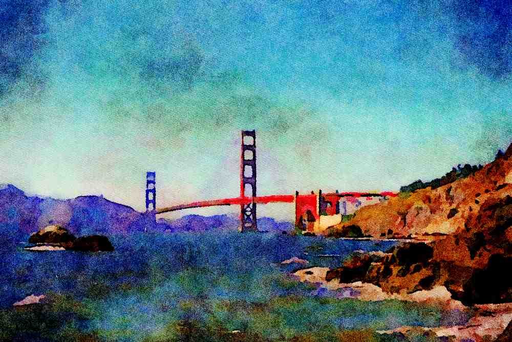 791085 Golden Gate Bridge, San Francisco, California, U.S.A. A4 Limited Edition Watercolour Print