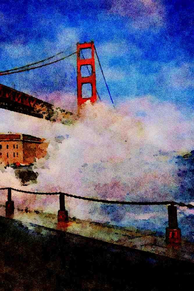 791088 Fort Point And Golden Gate Bridge, San Francisco, California, U.S.A. A4 Limited Edition Watercolour Print
