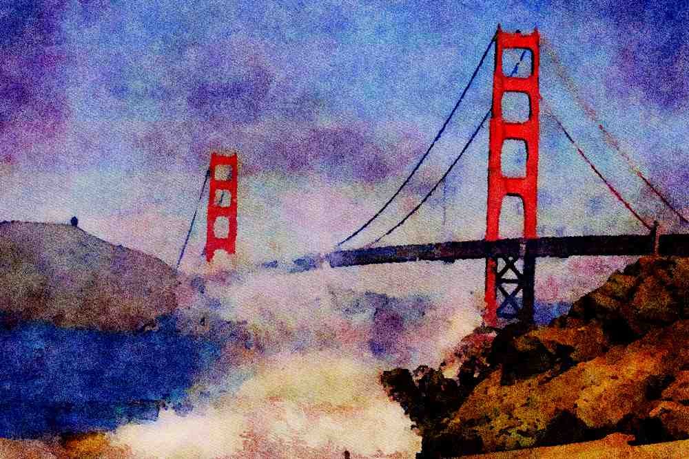 791092 Golden Gate Bridge From Baker Beach, San Francisco, California, U.S.A. A4 Limited Edition Watercolour Print