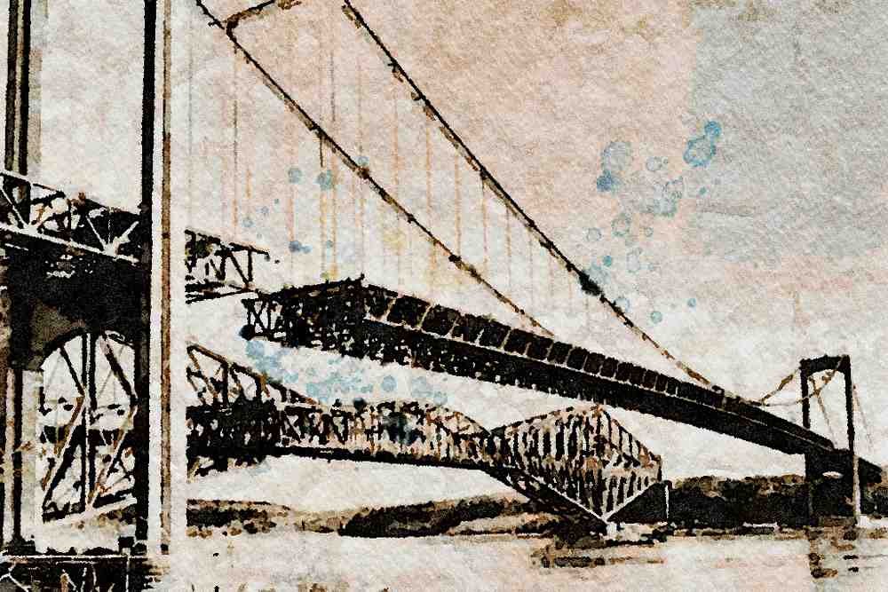 792004 Cartier Bridge Under Construction, Quebec City, Quebec, Canada A4 Limited Edition Watercolour Print