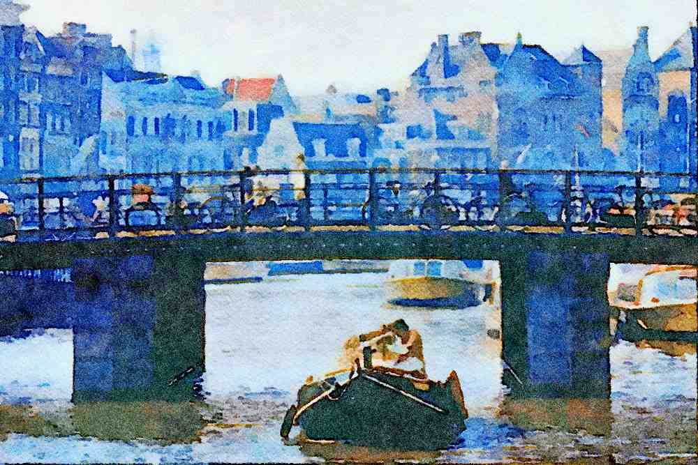 792018 Boat Traffic On The Single Gracht Canal A4 Limited Edition Watercolour Print