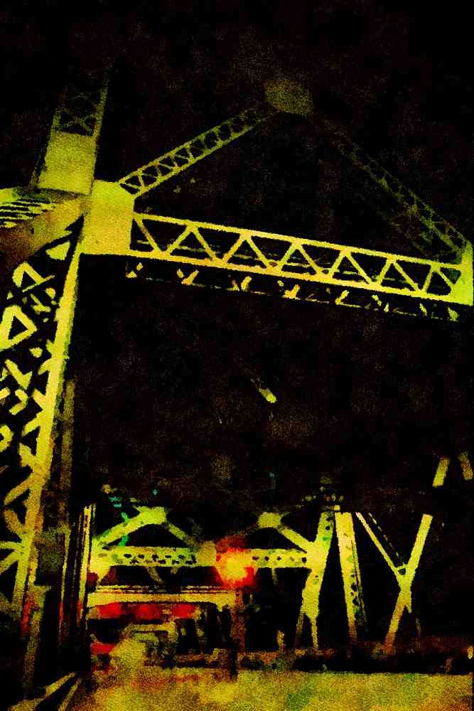 792027 People On Jacques Cartier Bridge At Night, Montreal, Quebec, Canada A4 Limited Edition Watercolour Print